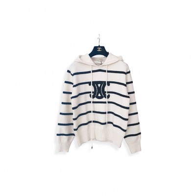 CELINE STRIPED HOODED KNIT SWEATER CELINE STRIPED HOODED KNIT SWEATER